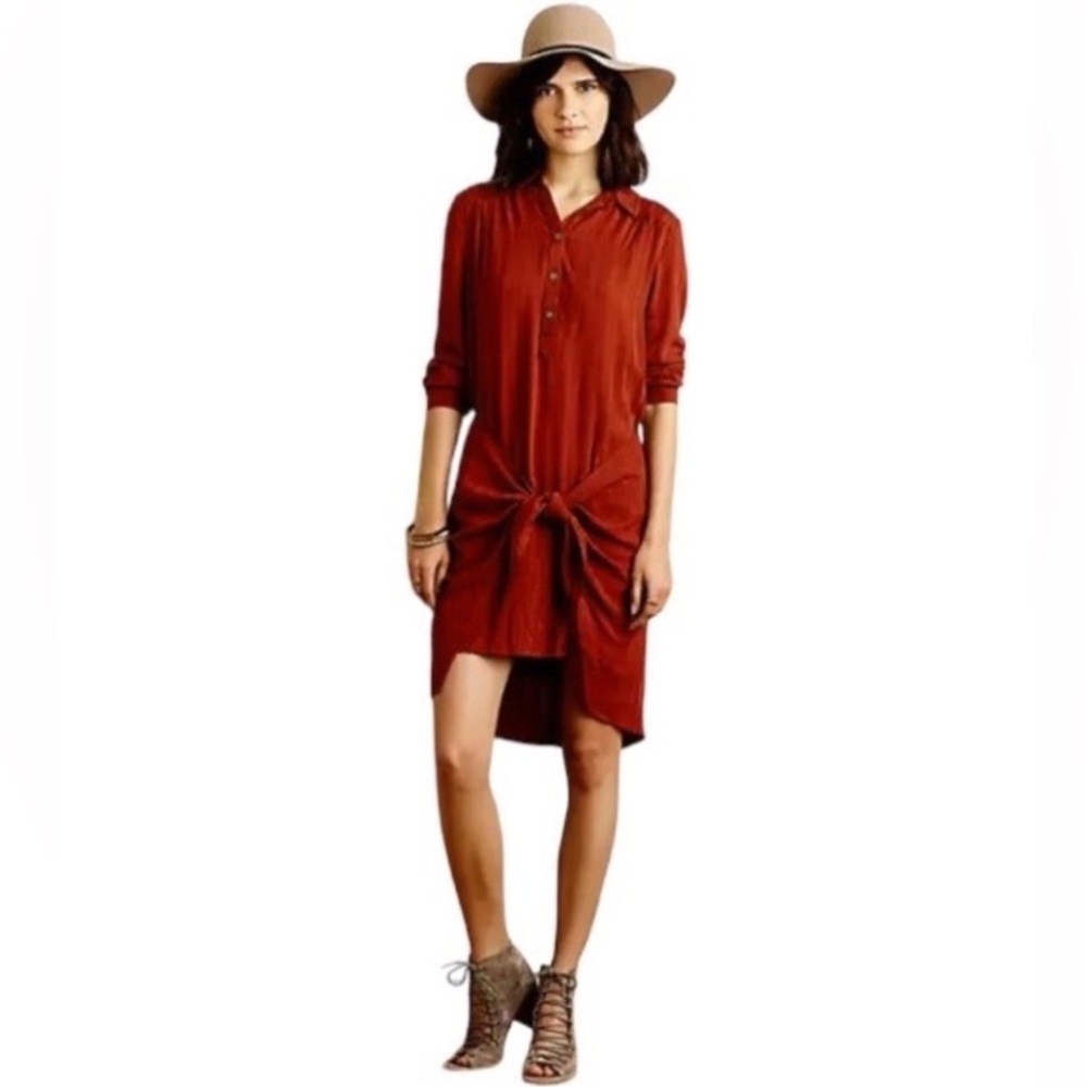 T25. Maeve/Anthropologie Bloomsbury Rust Front Tie dress